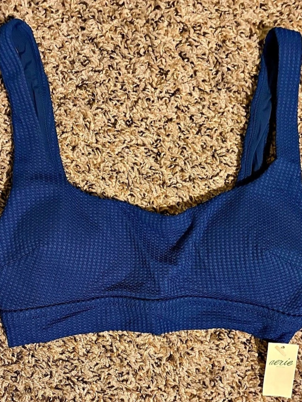 aerie Textured Sports Bra in Blue Size Small NWT